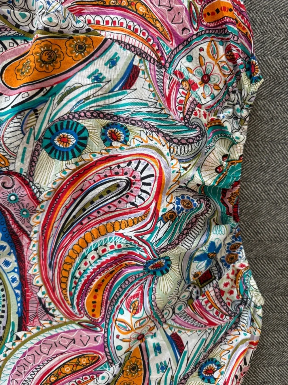 JCREW, COLORFUL AND DARLING BEACH COVERUP WITH RED TIE AT NECKLINE